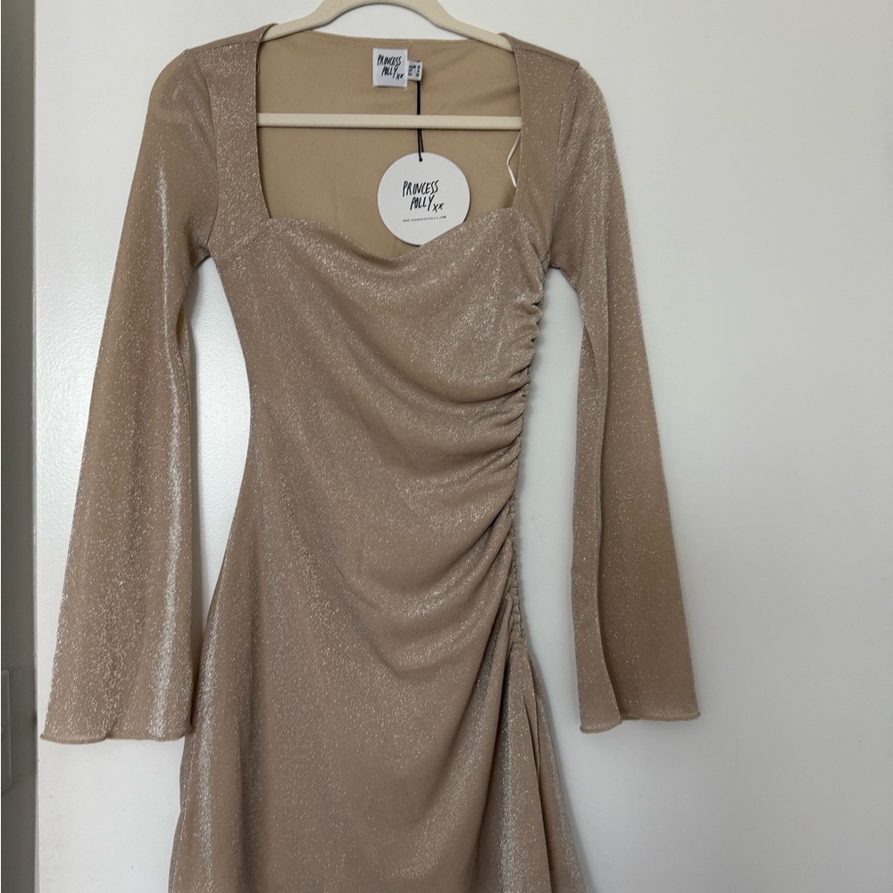 NWT Princess Polly Sparkle Tan Long Sleeve Women’s Mini dress